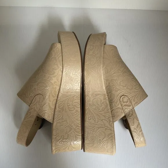Matisse Embossed Wedge Sandals Western Leather Beige Platform Made in Brazil Sz9