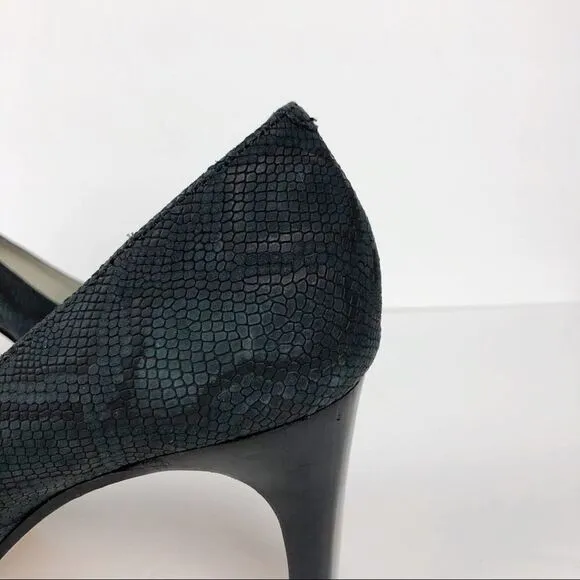 Matt Bernson Python Snake Embossed Pointy Toe Heels Pump Black charcoal 9.5