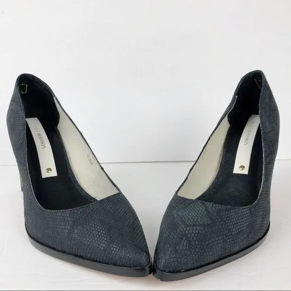 Matt Bernson Python Snake Embossed Pointy Toe Heels Pump Black charcoal 9.5