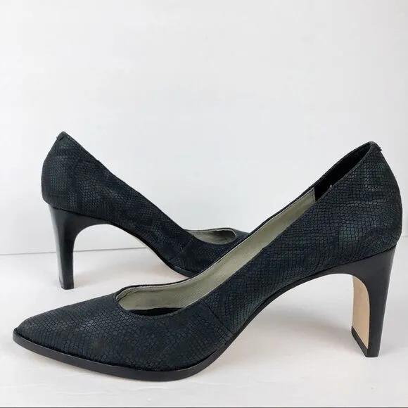 Matt Bernson Python Snake Embossed Pointy Toe Heels Pump Black charcoal 9.5