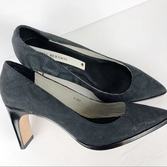 Matt Bernson Python Snake Embossed Pointy Toe Heels Pump Black charcoal 9.5