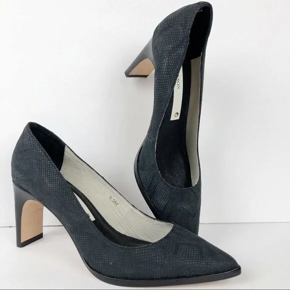 Matt Bernson Python Snake Embossed Pointy Toe Heels Pump Black charcoal 9.5