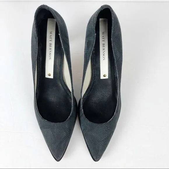 Matt Bernson Python Snake Embossed Pointy Toe Heels Pump Black charcoal 9.5