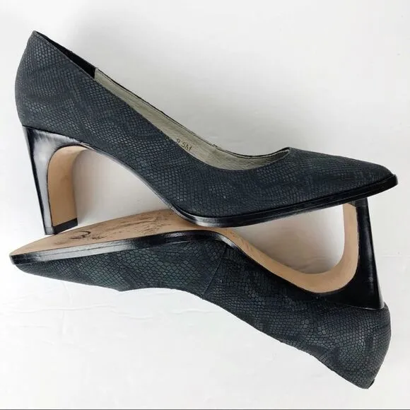 Matt Bernson Python Snake Embossed Pointy Toe Heels Pump Black charcoal 9.5