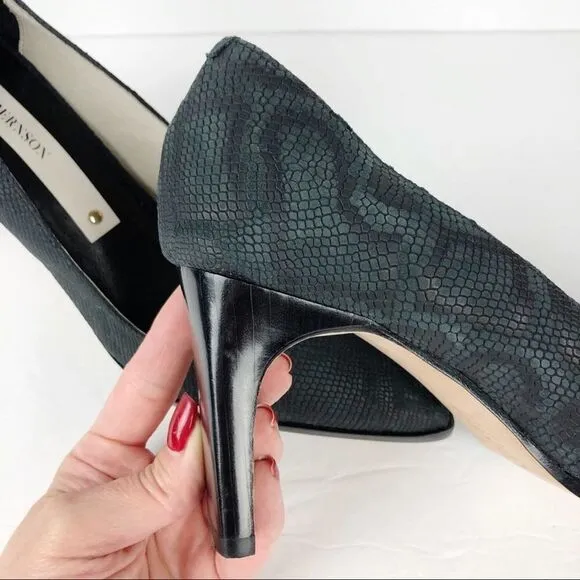Matt Bernson Python Snake Embossed Pointy Toe Heels Pump Black charcoal 9.5