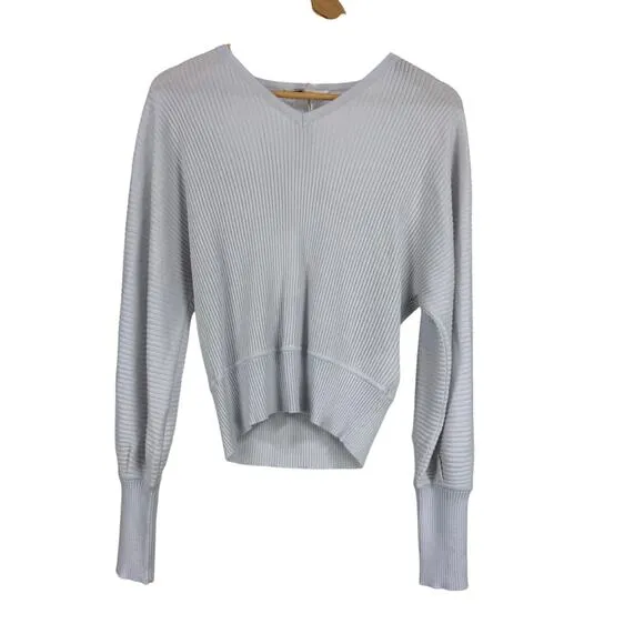 Max Mara NWT Borbona V-neck Ribbed Virgin Wool Sweater Blue Size S FLAW