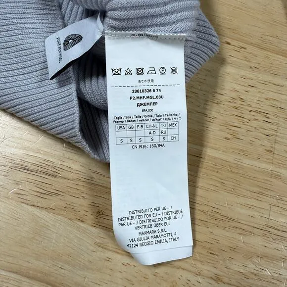 Max Mara NWT Borbona V-neck Ribbed Virgin Wool Sweater Blue Size S FLAW