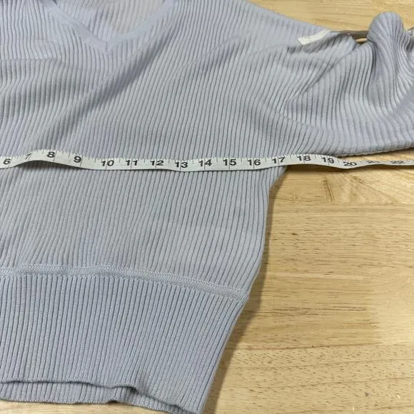 Max Mara NWT Borbona V-neck Ribbed Virgin Wool Sweater Blue Size S FLAW