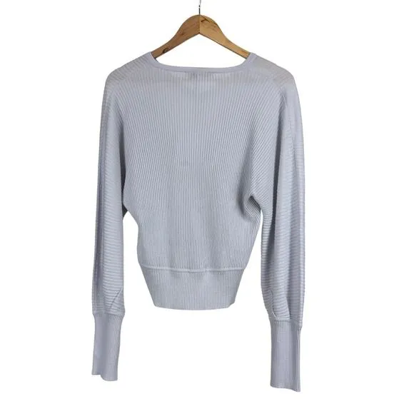 Max Mara NWT Borbona V-neck Ribbed Virgin Wool Sweater Blue Size S FLAW