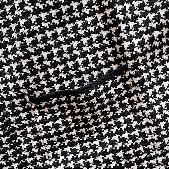 MAX STUDIO HOUNDSTOOTH CARDIGAN LONG LINE SHAWL COLLAR COATIGAN Black Cream S