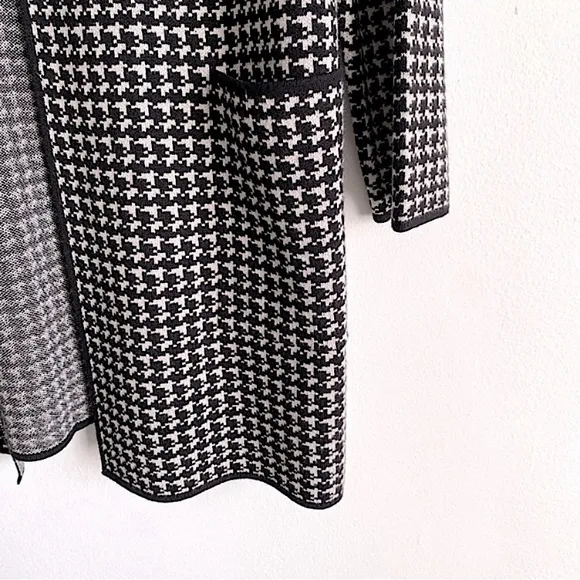 MAX STUDIO HOUNDSTOOTH CARDIGAN LONG LINE SHAWL COLLAR COATIGAN Black Cream S