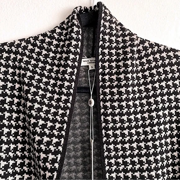 MAX STUDIO HOUNDSTOOTH CARDIGAN LONG LINE SHAWL COLLAR COATIGAN Black Cream S
