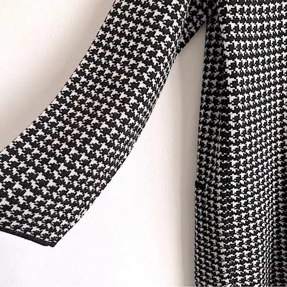 MAX STUDIO HOUNDSTOOTH CARDIGAN LONG LINE SHAWL COLLAR COATIGAN Black Cream S