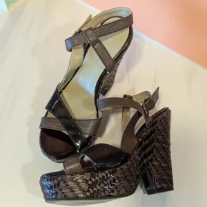 MaxMara 38 Woven Leather Luxury Platform Sandals Wedge Boho Chic Aesthetic