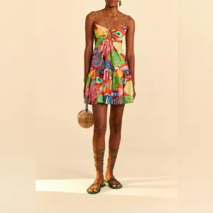 Medium FARM Rio Striped Fishes Cotton Short Dress