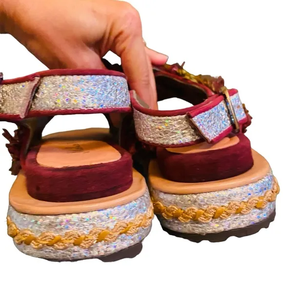 Meher Kakalia PONZA LIKU Block Raffia Leather Splash  Silver Sandals 37