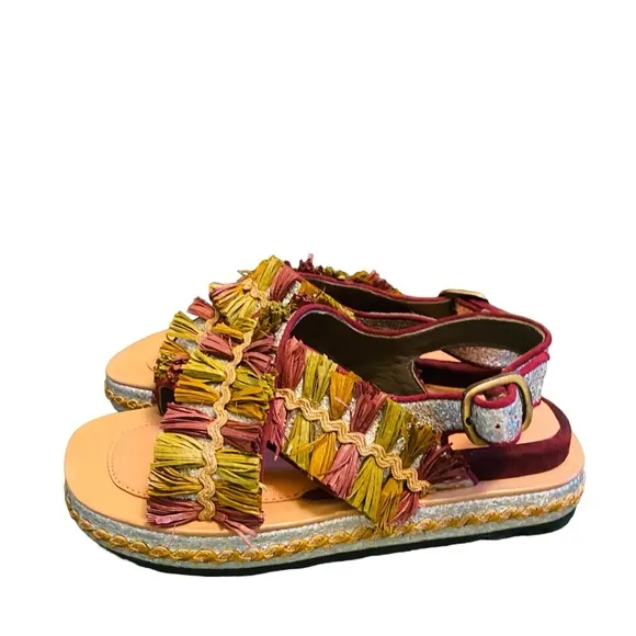 Meher Kakalia PONZA LIKU Block Raffia Leather Splash  Silver Sandals 37