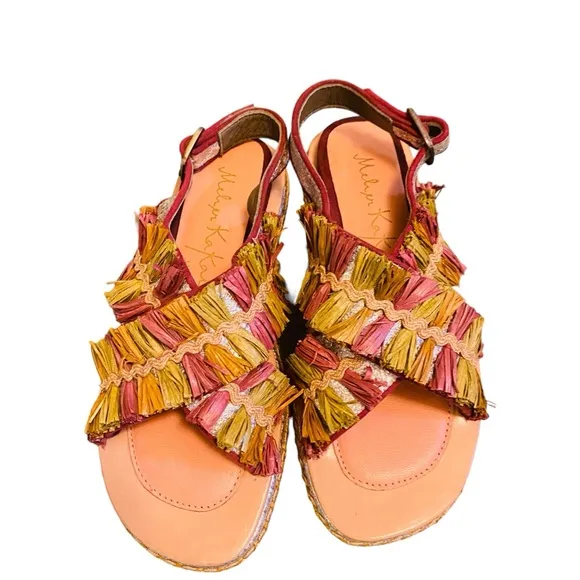 Meher Kakalia PONZA LIKU Block Raffia Leather Splash  Silver Sandals 37