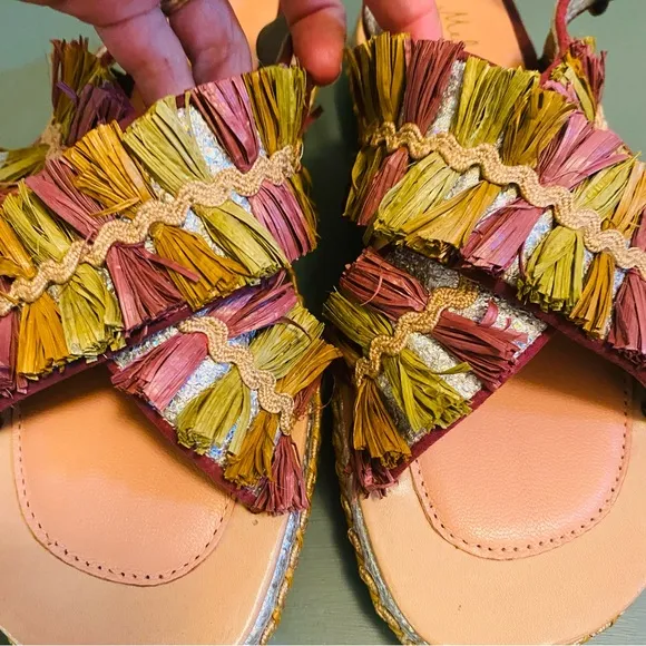Meher Kakalia PONZA LIKU Block Raffia Leather Splash  Silver Sandals 37