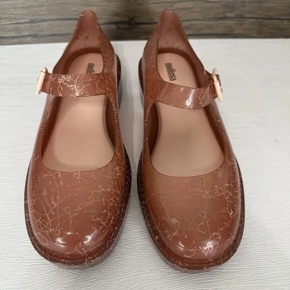 Melissa Shoes Women Size US 9 Pink Crackle Jelly Mary Jane Preppy Vegan Retro