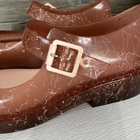 Melissa Shoes Women Size US 9 Pink Crackle Jelly Mary Jane Preppy Vegan Retro