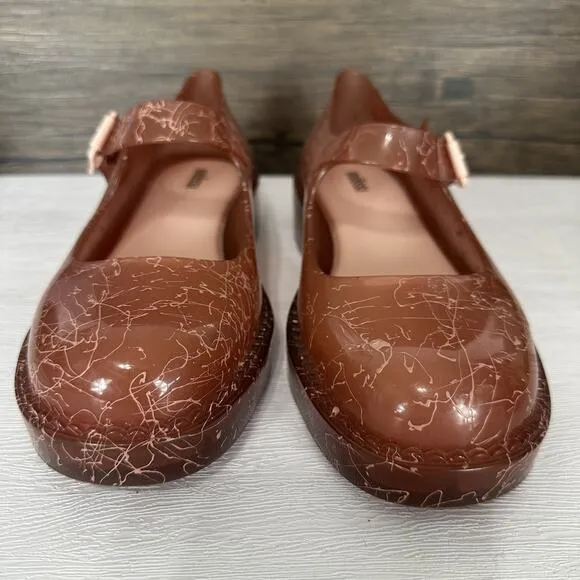 Melissa Shoes Women Size US 9 Pink Crackle Jelly Mary Jane Preppy Vegan Retro