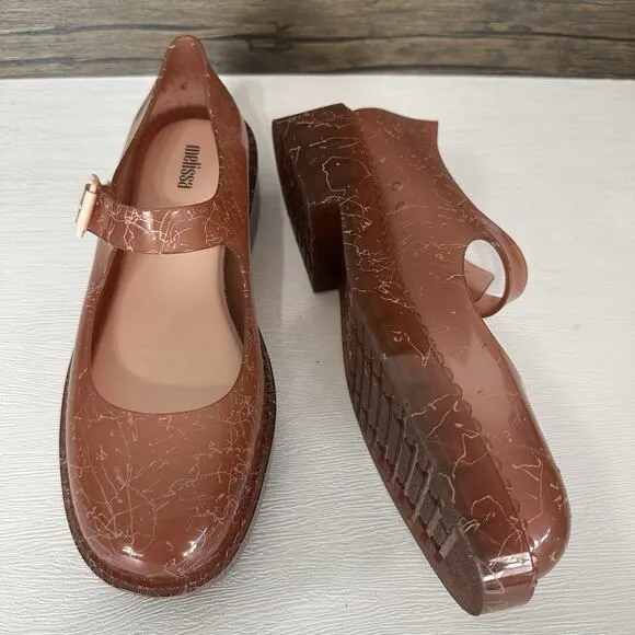 Melissa Shoes Women Size US 9 Pink Crackle Jelly Mary Jane Preppy Vegan Retro