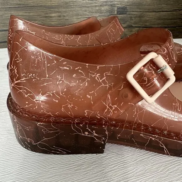 Melissa Shoes Women Size US 9 Pink Crackle Jelly Mary Jane Preppy Vegan Retro
