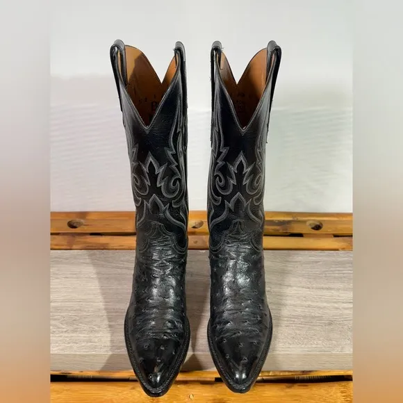 Men’s Black Jack Full Quill Ostrich Cowboy Boots Size 6.5 A (narrow) Made In USA