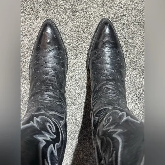 Men’s Black Jack Full Quill Ostrich Cowboy Boots Size 6.5 A (narrow) Made In USA
