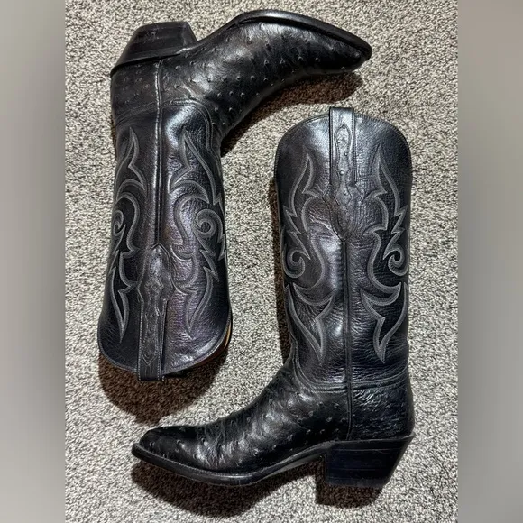 Men’s Black Jack Full Quill Ostrich Cowboy Boots Size 6.5 A (narrow) Made In USA