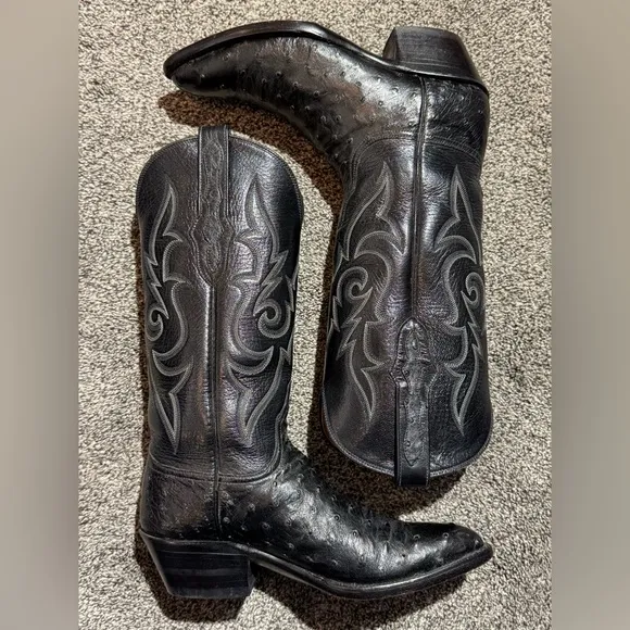 Men’s Black Jack Full Quill Ostrich Cowboy Boots Size 6.5 A (narrow) Made In USA