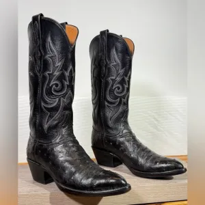 Men’s Black Jack Full Quill Ostrich Cowboy Boots Size 6.5 A (narrow) Made In USA