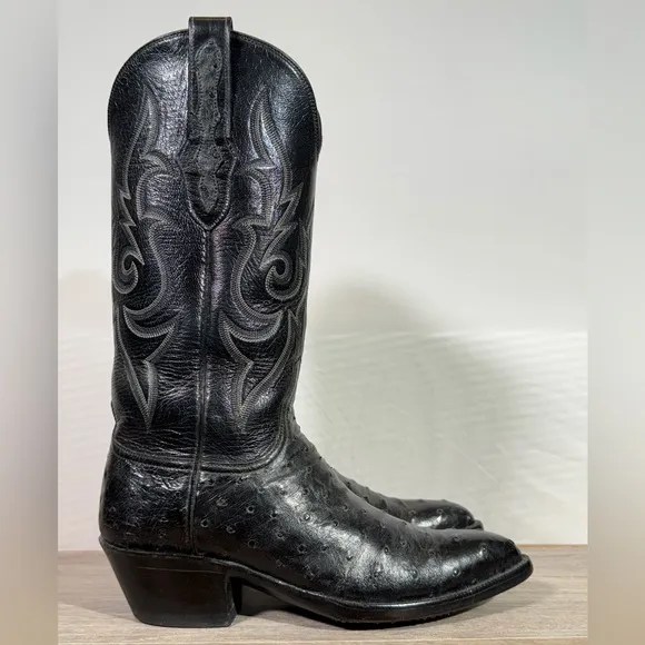 Men’s Black Jack Full Quill Ostrich Cowboy Boots Size 6.5 A (narrow) Made In USA