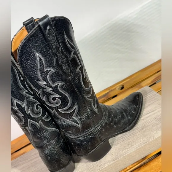 Men’s Black Jack Full Quill Ostrich Cowboy Boots Size 6.5 A (narrow) Made In USA