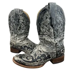 Mens Corral Vintage A2159 Black Snake Overlay Cowboy Western Boots (8.5EE)