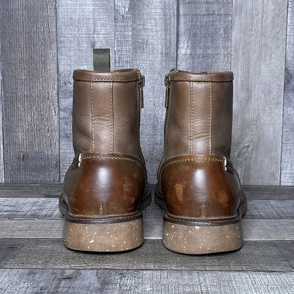 Mens Crown Vintage Johnie Brown Leather Lace Up Zip Ankle Combat Boots Size 10 M