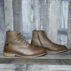 Mens Crown Vintage Johnie Brown Leather Lace Up Zip Ankle Combat Boots Size 10 M