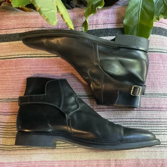 Men’s Custom Scarpe Di Bianco Monk Strap Chelsea Boots Black Leather