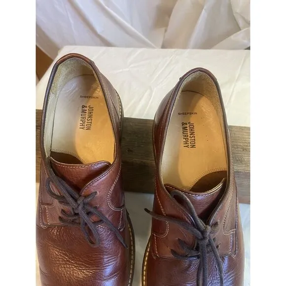 Men's Johnston &amp; Murphy Sheepskin Tabacco Brown Lace Up Plain Toe Shoes-Size 11M