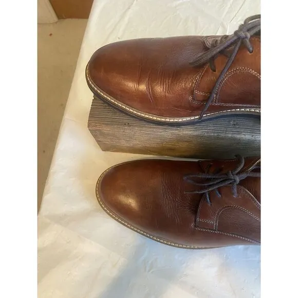 Men's Johnston &amp; Murphy Sheepskin Tabacco Brown Lace Up Plain Toe Shoes-Size 11M