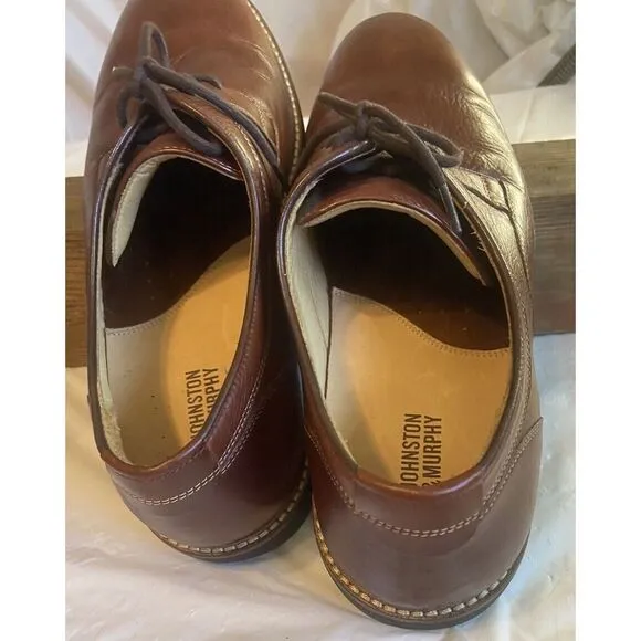 Men's Johnston &amp; Murphy Sheepskin Tabacco Brown Lace Up Plain Toe Shoes-Size 11M