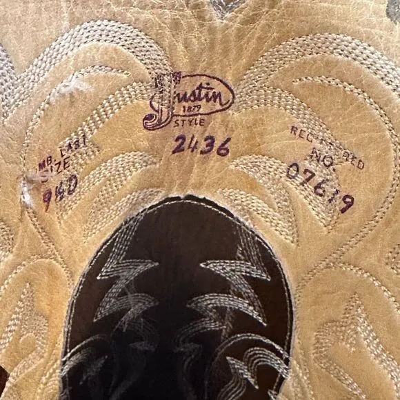 Mens Justin Brown Patent Leather Vintage 2436 Western‎ Cowboy Boots Size 9.5 D