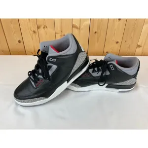 Men's Nike Jordan 3 Retro Black Cement Shoes- Size 11-Black/Red
