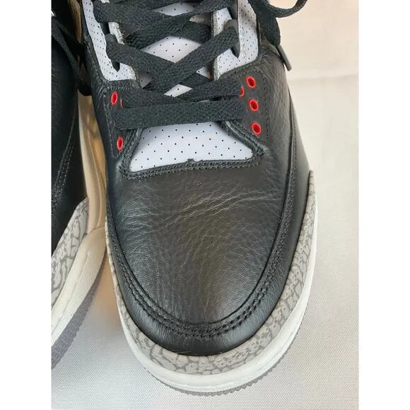 Men's Nike Jordan 3 Retro Black Cement Shoes- Size 11-Black/Red