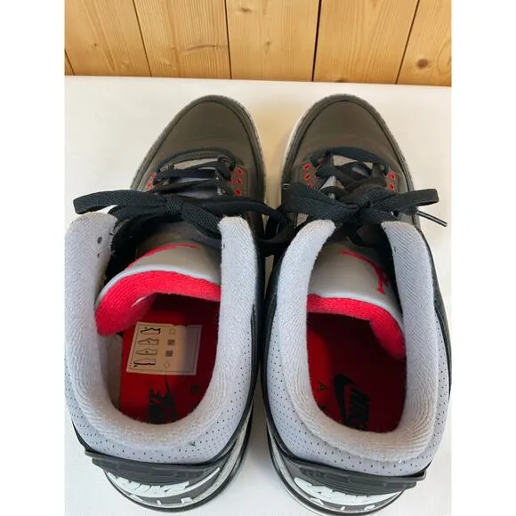 Men's Nike Jordan 3 Retro Black Cement Shoes- Size 11-Black/Red