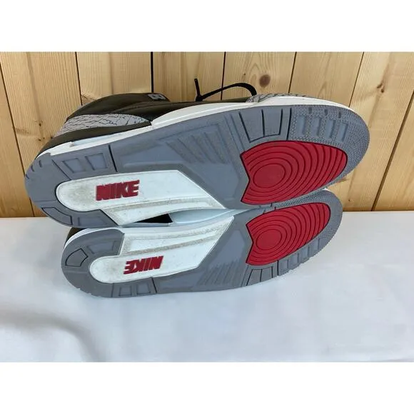 Men's Nike Jordan 3 Retro Black Cement Shoes- Size 11-Black/Red