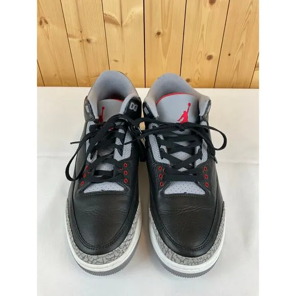 Men's Nike Jordan 3 Retro Black Cement Shoes- Size 11-Black/Red