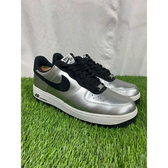 Men’s Size 10.5 Nike Air Force 1 Metallic Silver/Black #488298-054