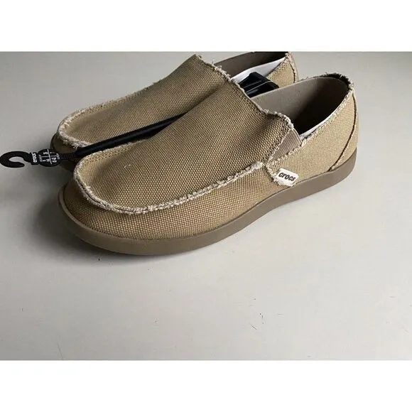 Men’s Sz 8 Crocs Santa Cruz Loafer Slip On Shoes Canvas Khaki 10128-261 NEW